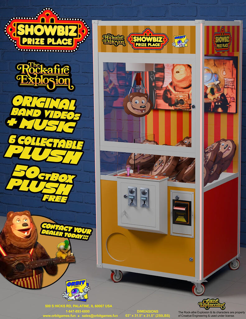 Orbit Games selling "ShowBiz Price Place" Claw Machines & RAE Shows